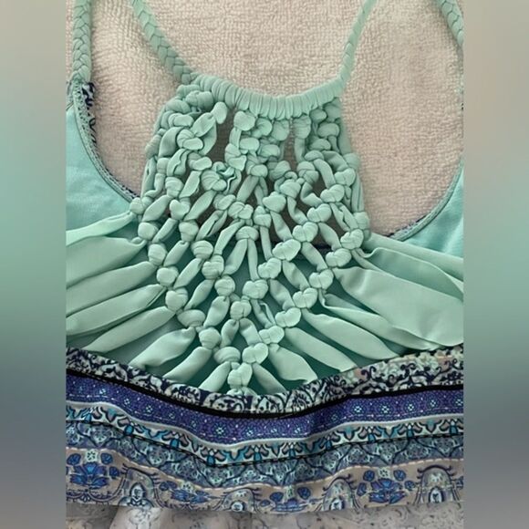 Girls medium turquoise southwest design ruffle flounce macrame Boho bikini - Picture 9 of 14